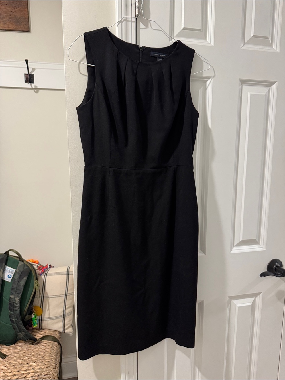 Vintage 2007 Banana Republic Black Pleated Neck Sheath Midi Dress